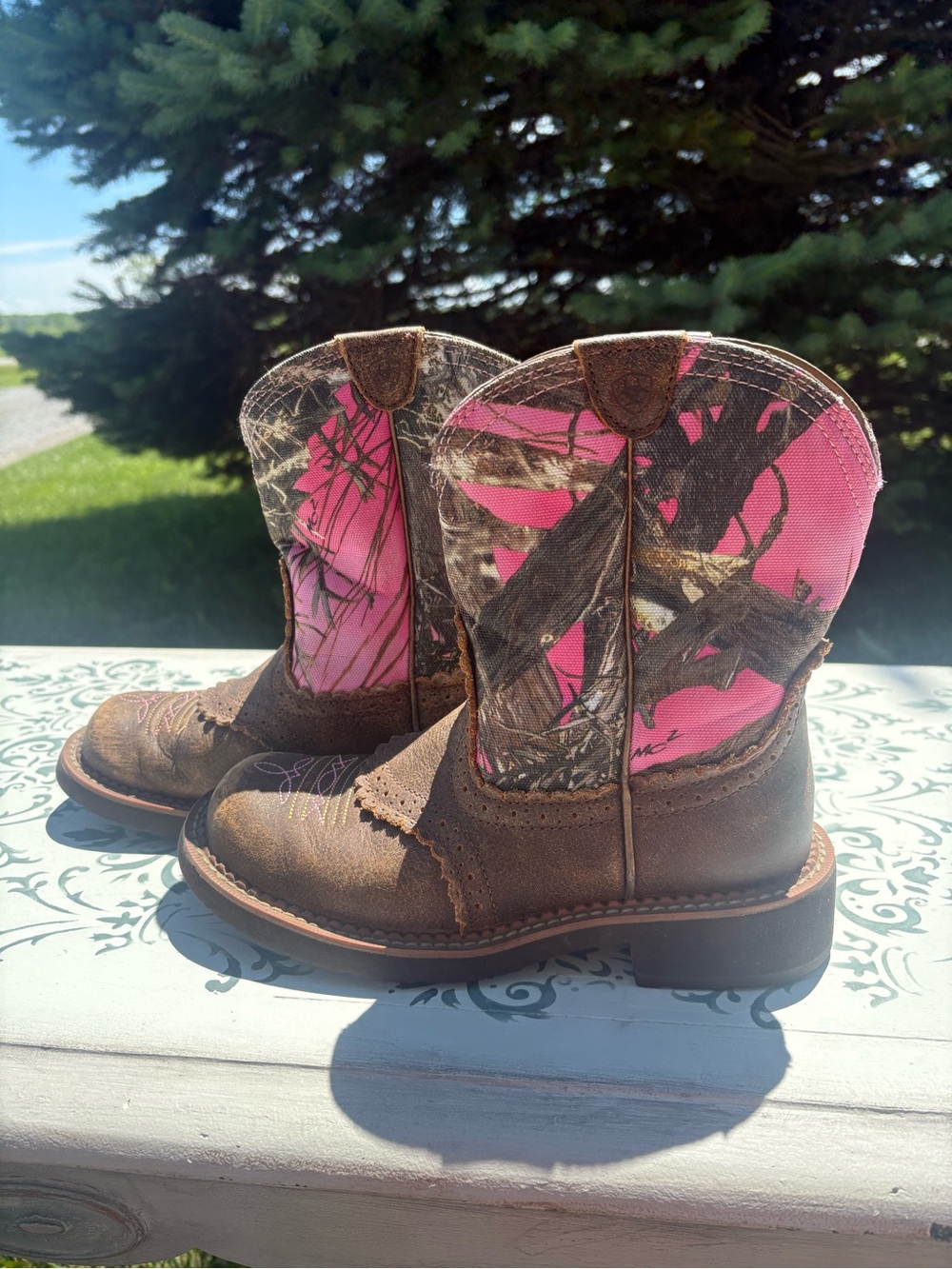 Ariat Fatbaby Brown/Pink Camo Country Western Work Boot 7